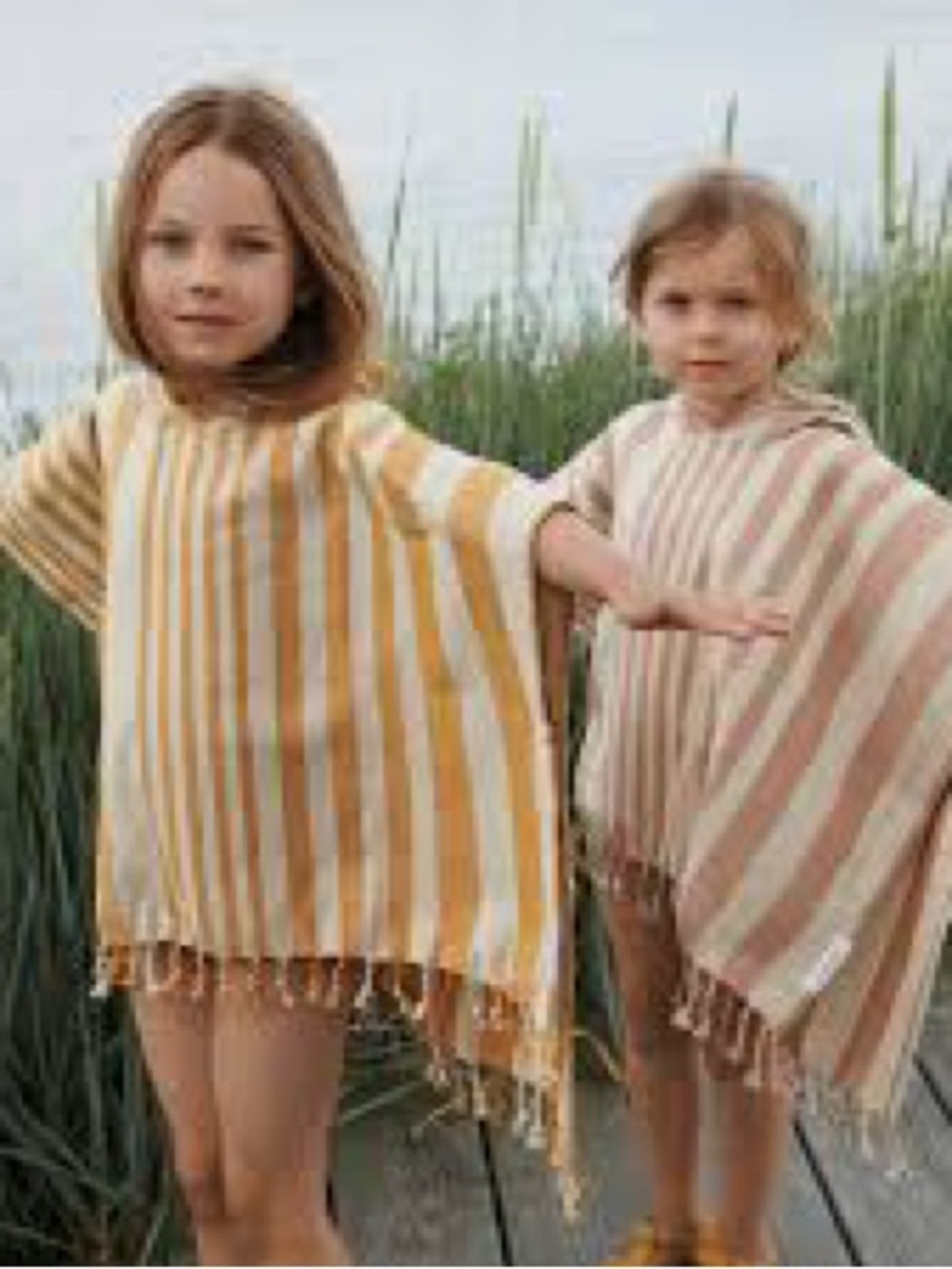 Liewood Roomie Striped Kids Poncho Cover-Up in Yellow & Beige • Size 1-2 Y